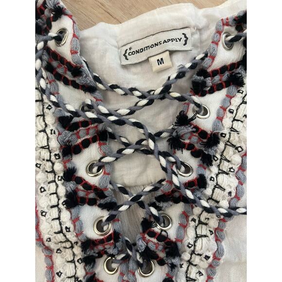 Anthropologie Conditions Apply Kaftan Cover Up Cotton Boho M White Embroidered - Picture 7 of 10